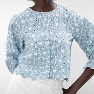 Open work embroidery shirt/cardigan